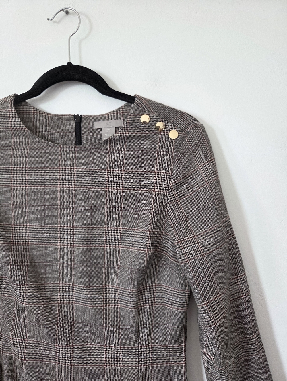 H&M Plaid Glen Check Sheath Dress Pencil Office Preppy Academia Literary Chic 6 - Picture 3 of 9